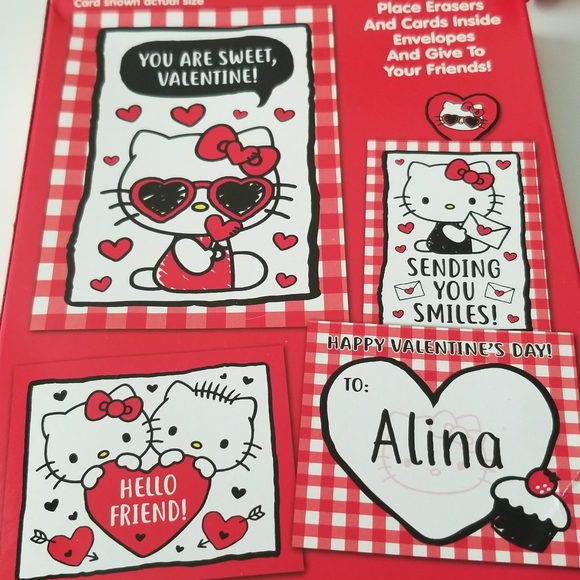 Hello Kitty 16 Valentine's Cards with Erasers New - Picture 6 of 9
